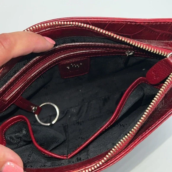 🌹MONSAC SCARLET RED CROCODILE EMBOSSED LEATHER SHOULDER BAG - Picture 13 of 17